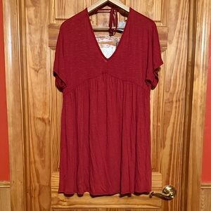 Olivia Rae Deep Red V-Neck Tunic